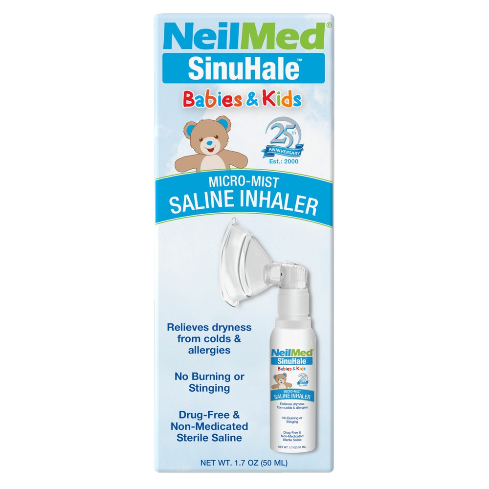 NeilMed SinuHale Babies & Kids saline inhaler packaging on a white background