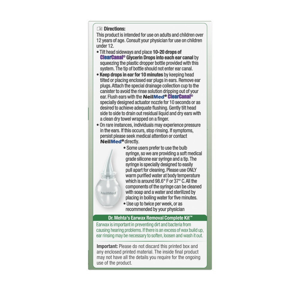 Instructional label for earwax removal system on a white background