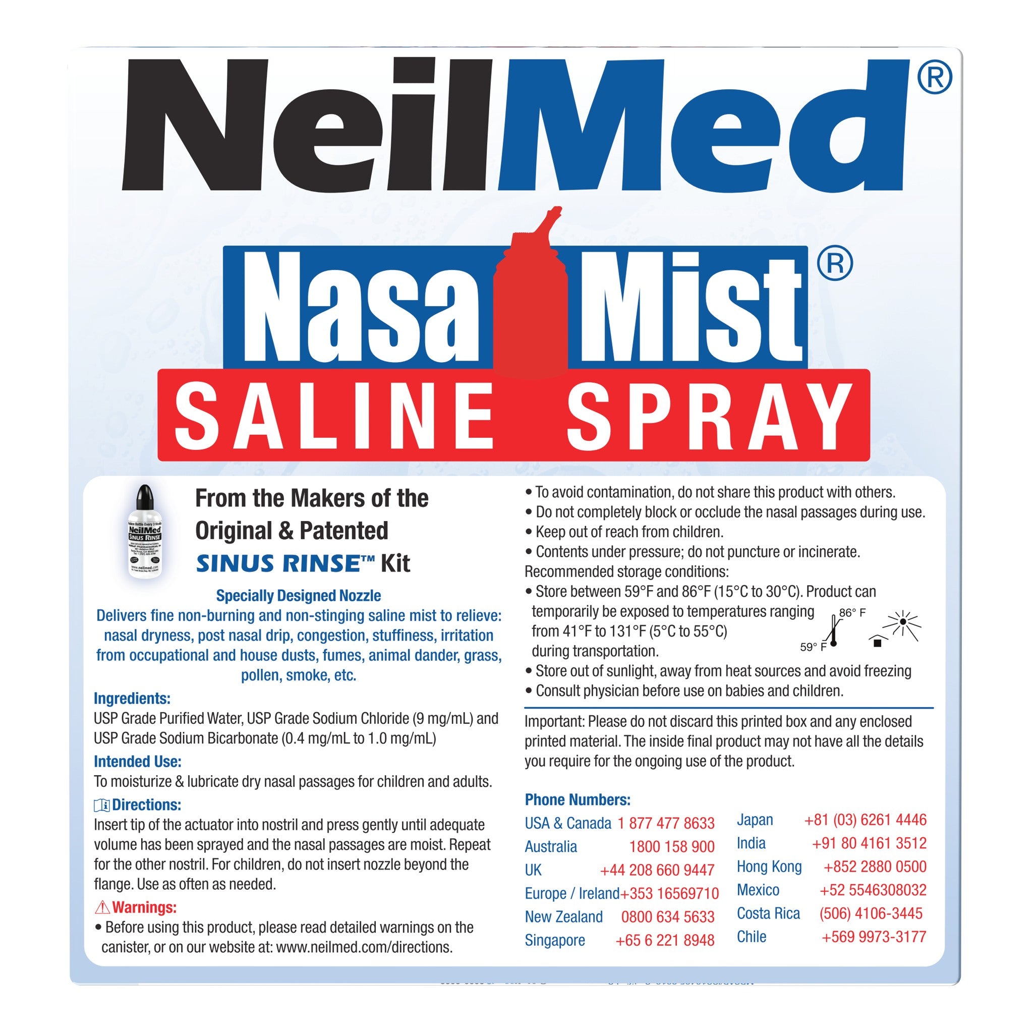 NasaMist Isotonic Saline Spray. Soothe, Moisturize and Cleanse using specially designed tip. 177mL Pack of 3