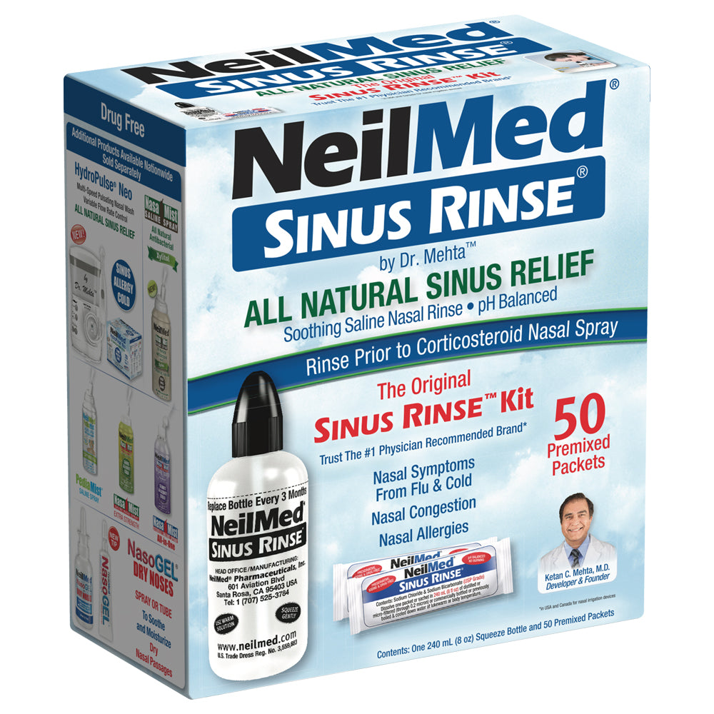 NeilMed Sinus Rinse packaging with product details on a white background