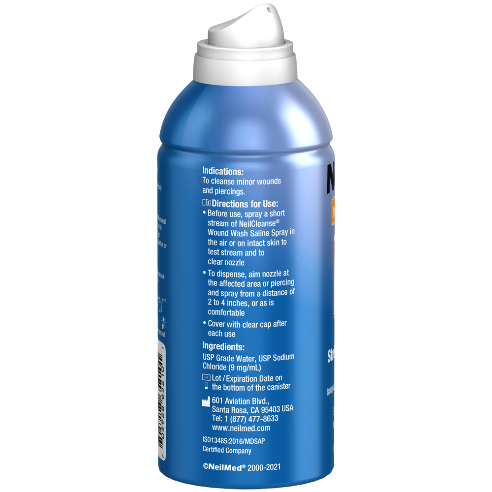 Blue spray can with white nozzle on a white background