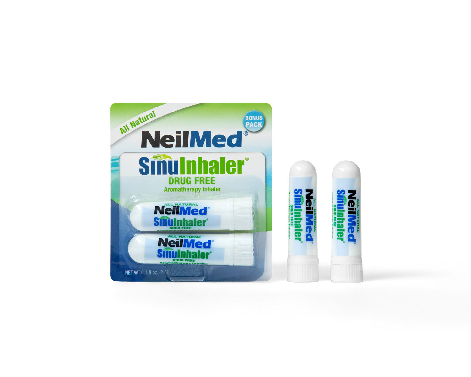 NeilMed SinuInhaler packaging with two inhalers on a white background