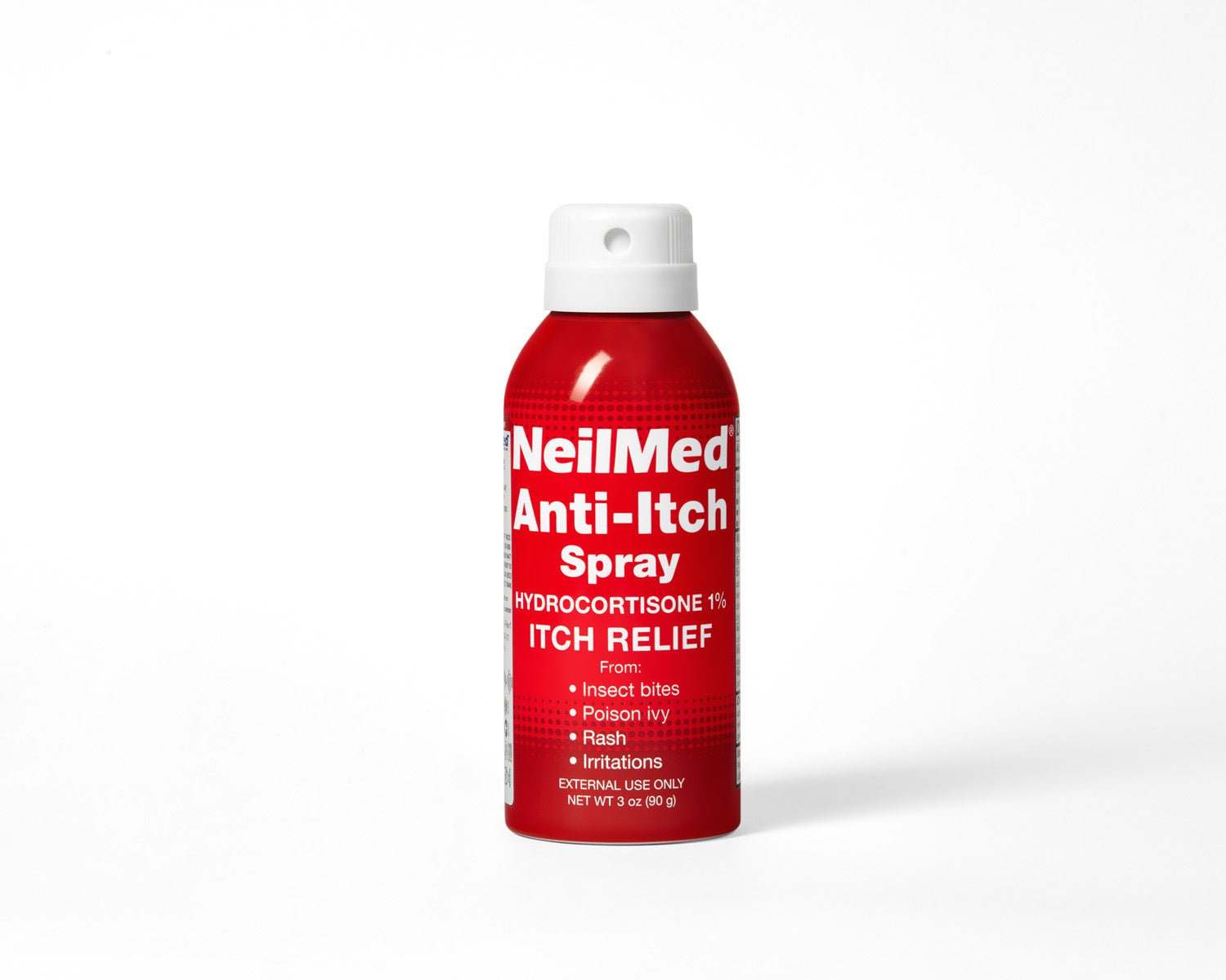 Red bottle of NeilMed Anti-Itch Spray on a white background