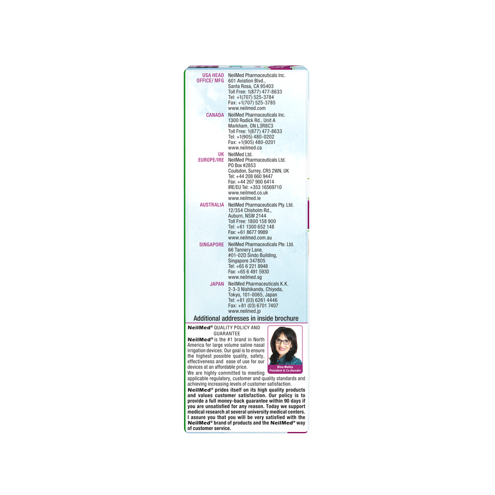 Side cover of a pharmaceutical product packaging with text and contact information.