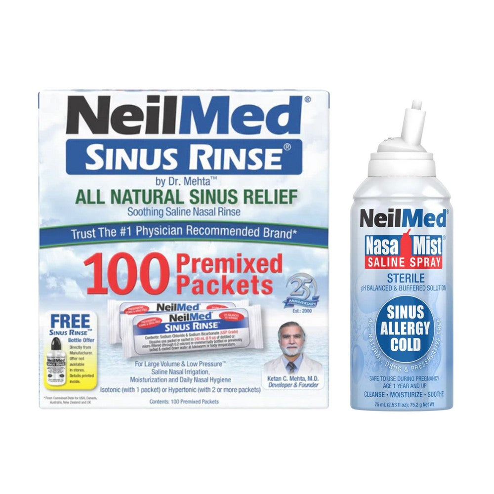 NeilMed Sinus Rinse Regular Premixed Packets 100ct & NeilMed NasaMist 125ml