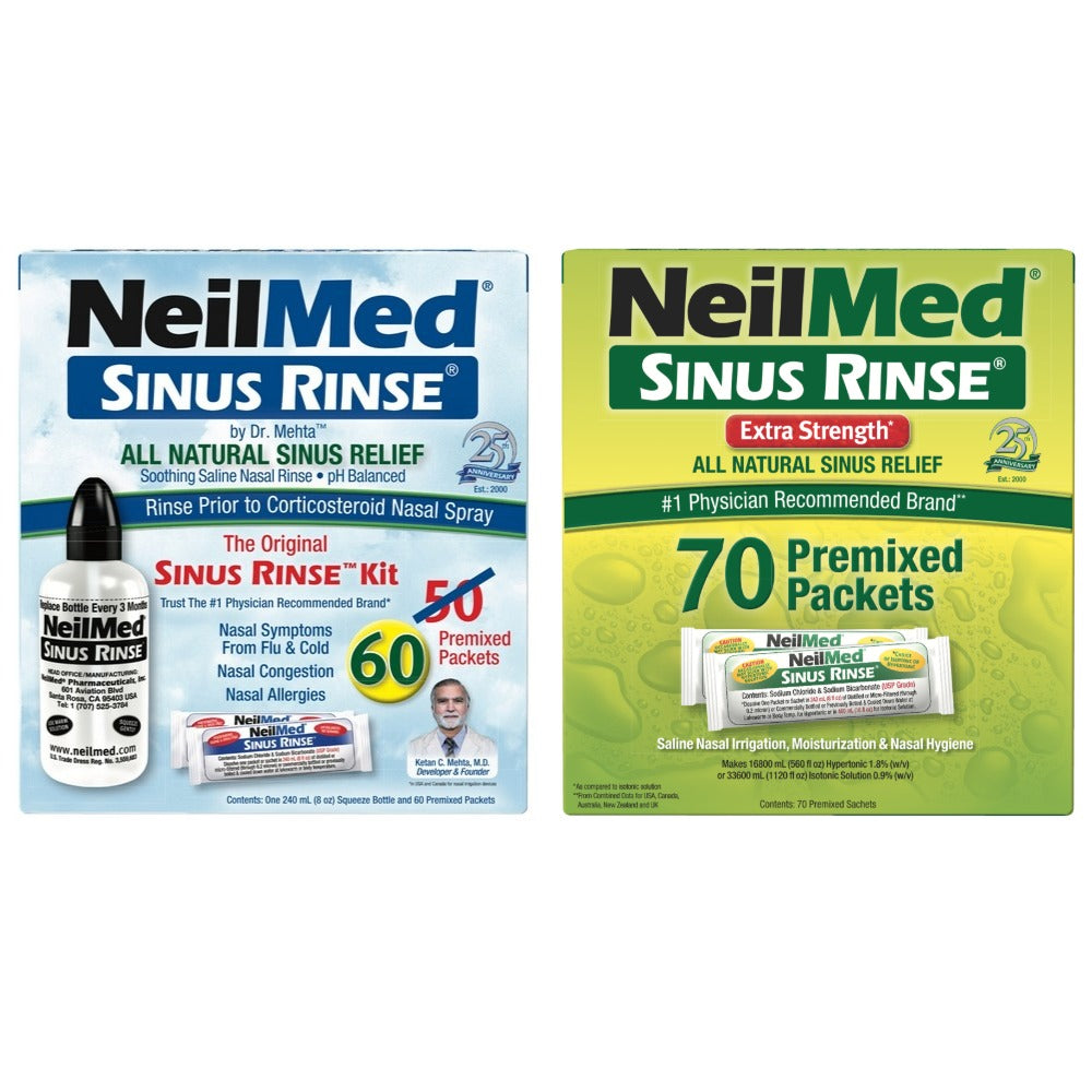 NeilMed Sinus Rinse Kit & NeilMed Sinus Rinse Extra Strength Hypertonic Premixed Packets 70ct