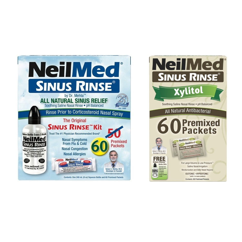 NeilMed Sinus Rinse Kit & NeilMed Sinus Rinse Xylitol Premixed Packets 60ct