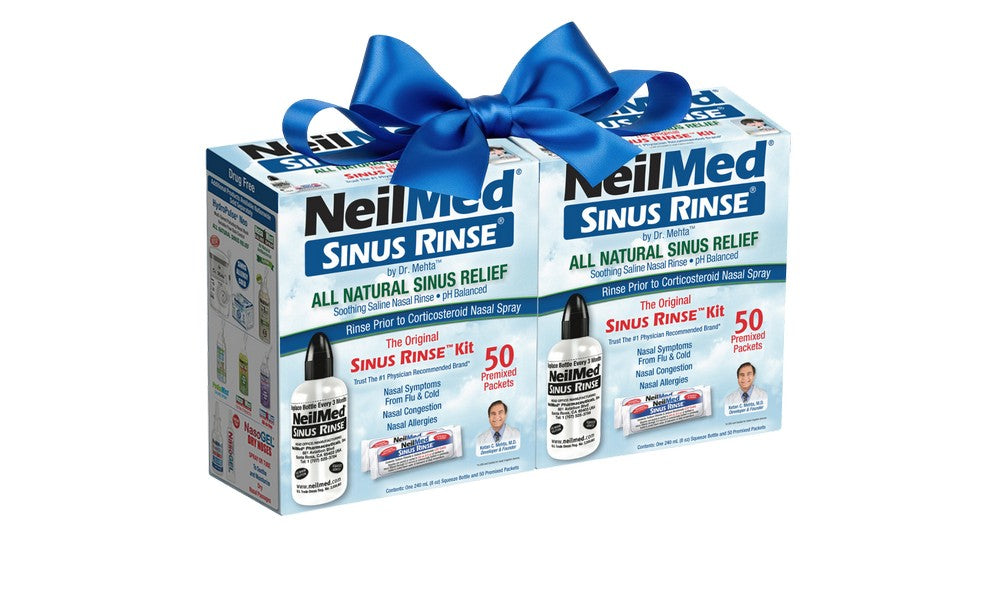 NeilMed Sinus Rinse Kit Combo Pack - 2 Sinus Rinse Bottles & 100 Premixed Packets for Nasal Allergies & Daily Hygiene pH Balanced Saline Solution for Sinus Pressure Relief Value Pack