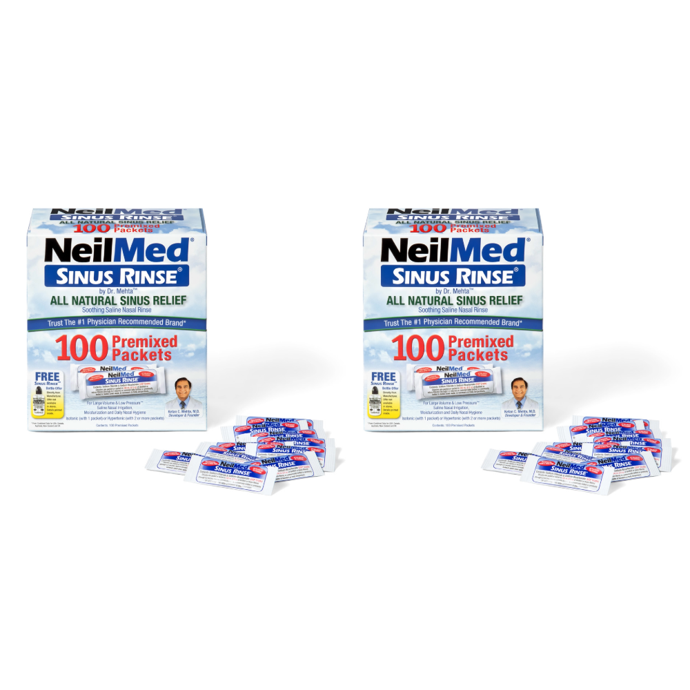 Two boxes of NeilMed Sinus Rinse packets on a white background