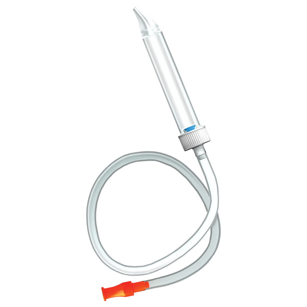 A silicone tip, plastic chamber, and tube connector.