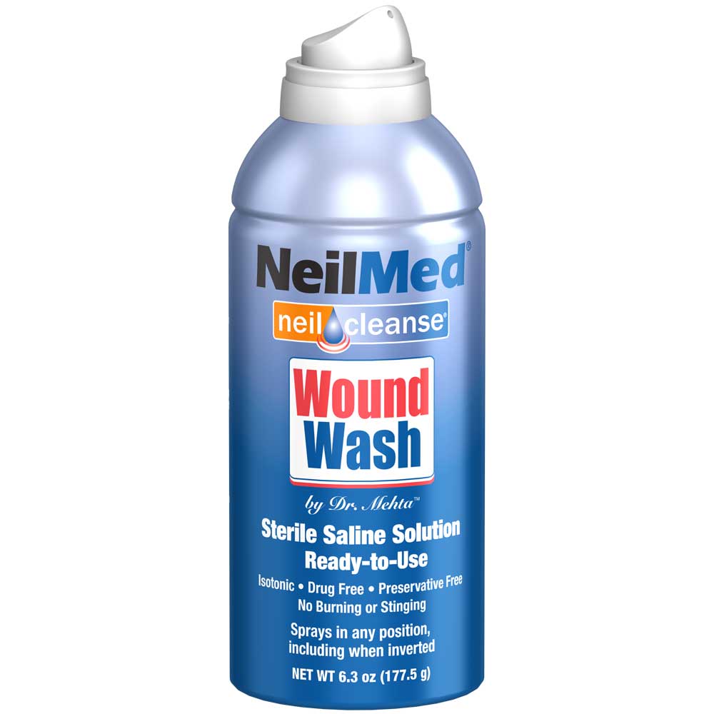 Neilcleanse WoundWash Saline Spray Can, sterile saline solution for cleansing minor wounds and scrapes, ready-to-use.