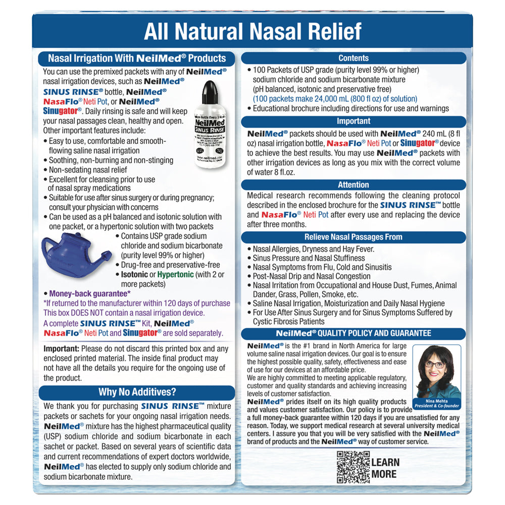 Product packaging for NeilMed sinus relief with text and images of the product.