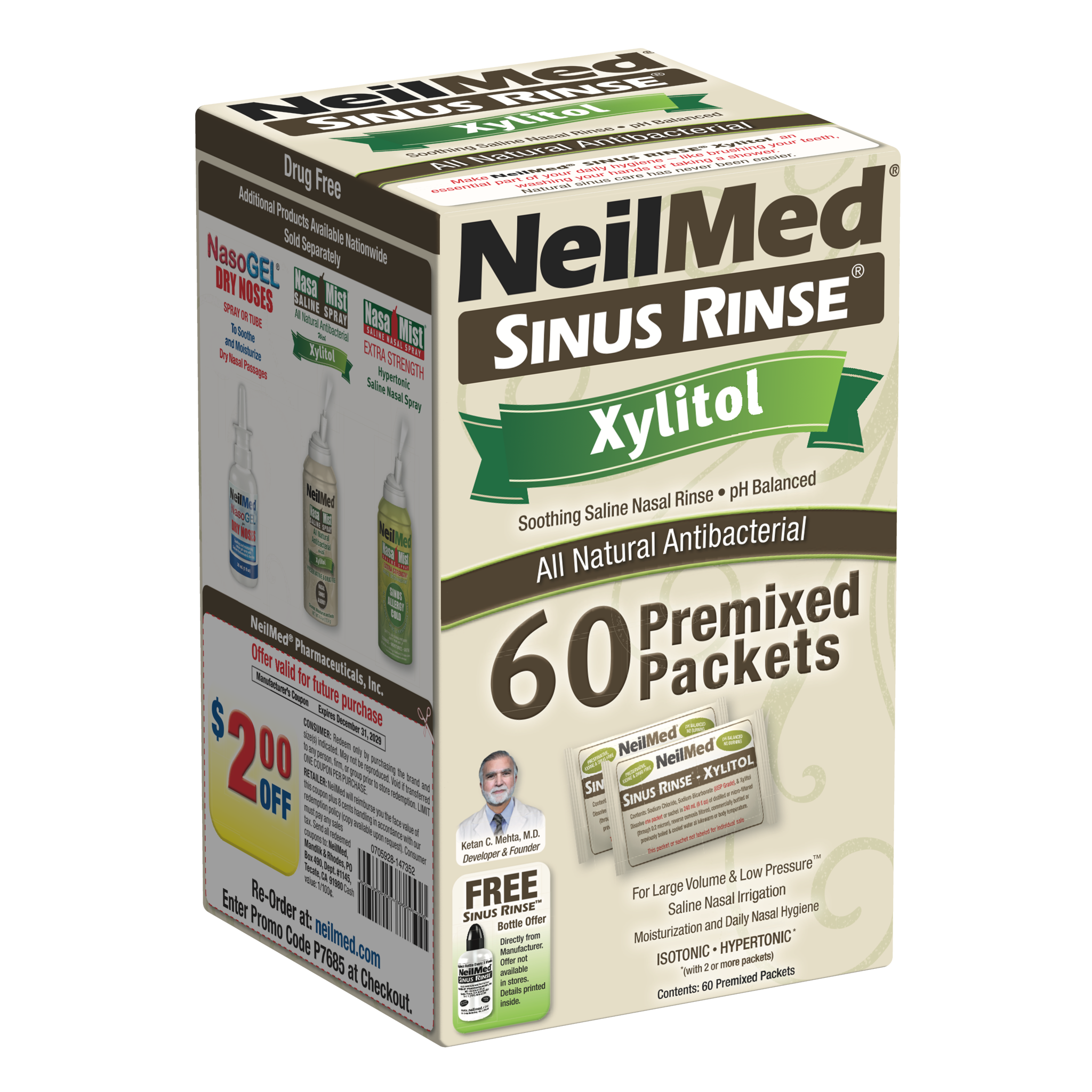 NeilMed Sinus Rinse Premixed Refill Packets With Xylitol, 60ct