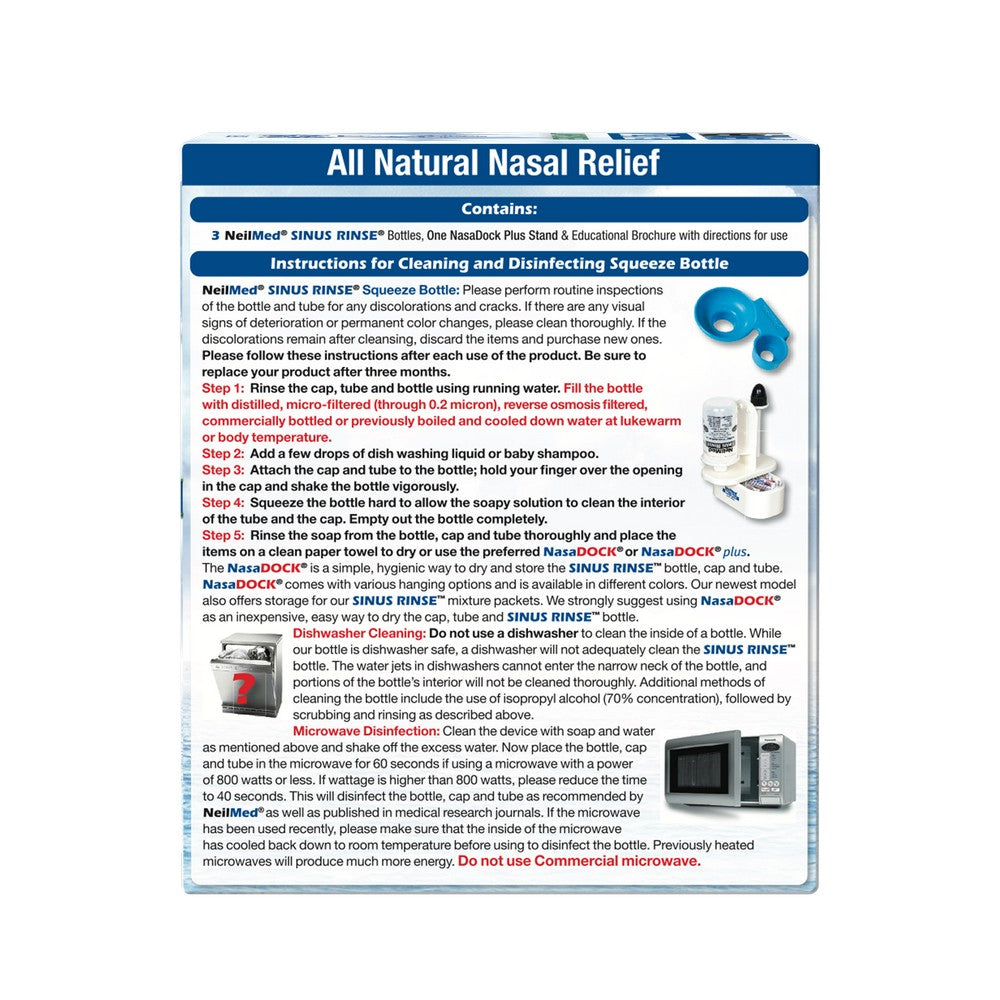 NeilMed Sinus Rinse Nasal Irrigation Bottles 3ct with NeilMed NasaDock Plus Drying Stand