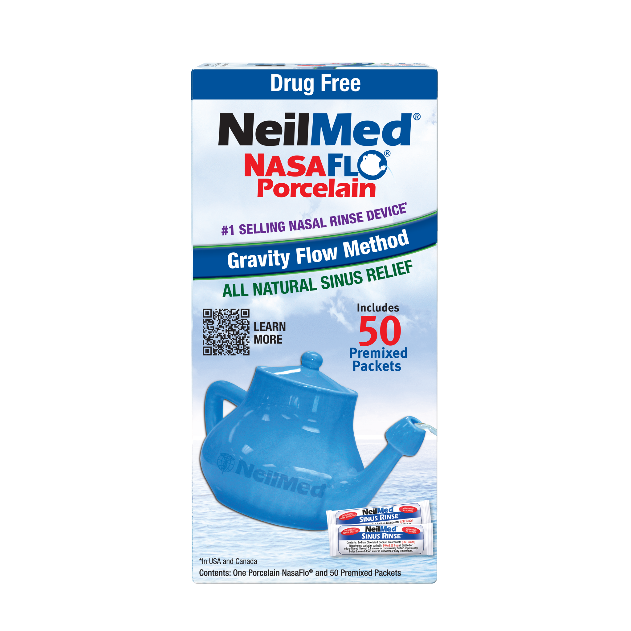 NasaFlo Neti Pot Porcelain with 50 Packets