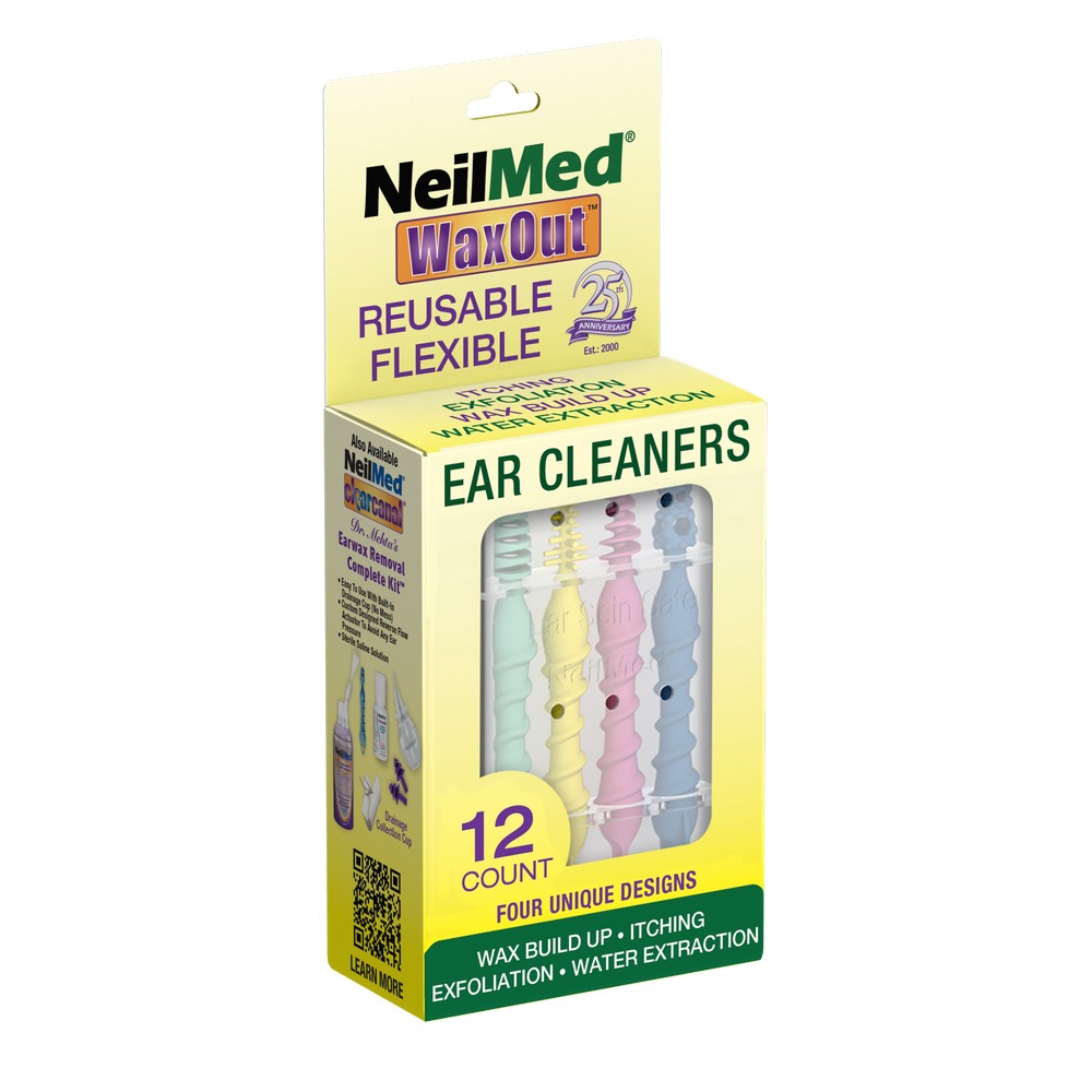 NeilMed WaxOut reusable flexible ear cleaners packaging on a white background