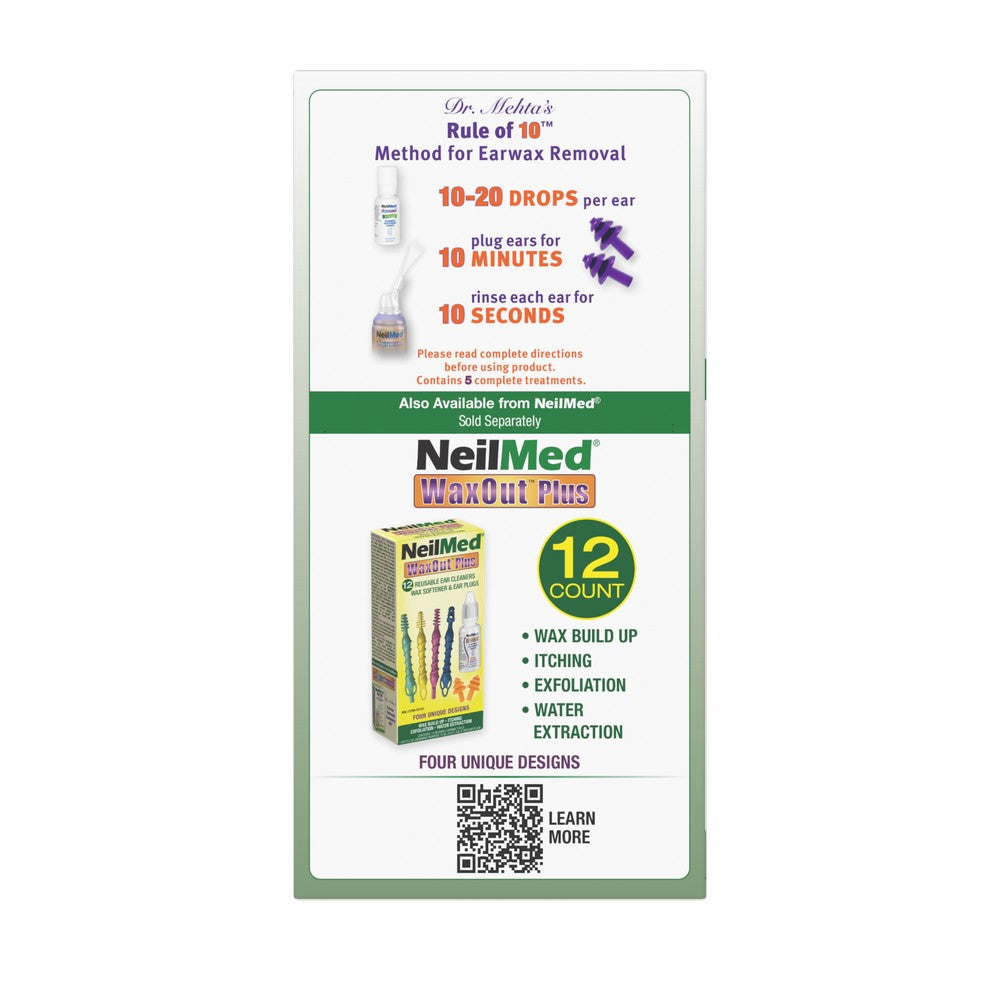 NeilMed wax removal product packaging with instructions on a white background