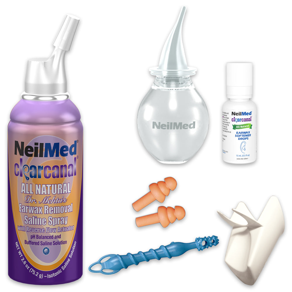 Collection of NeilMed ear and nasal care products on a white background