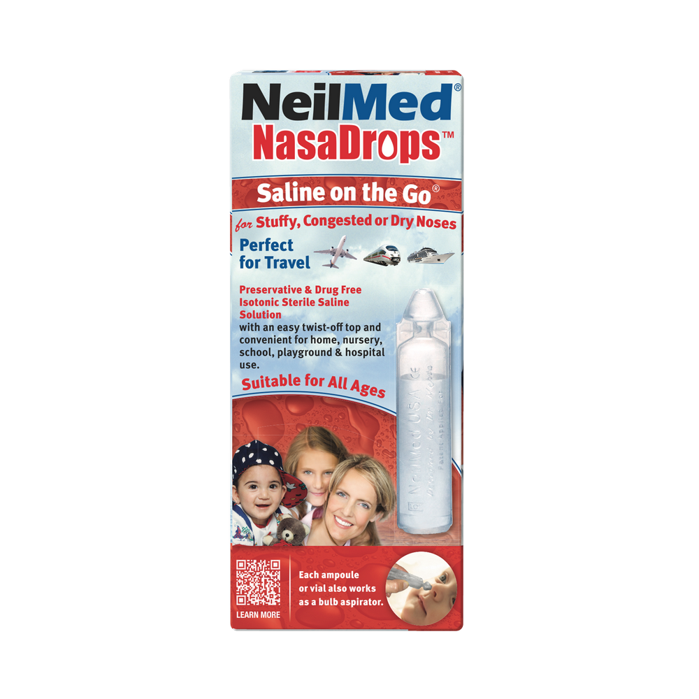 NeilMed NasaDrops saline nasal spray packaging on a white background