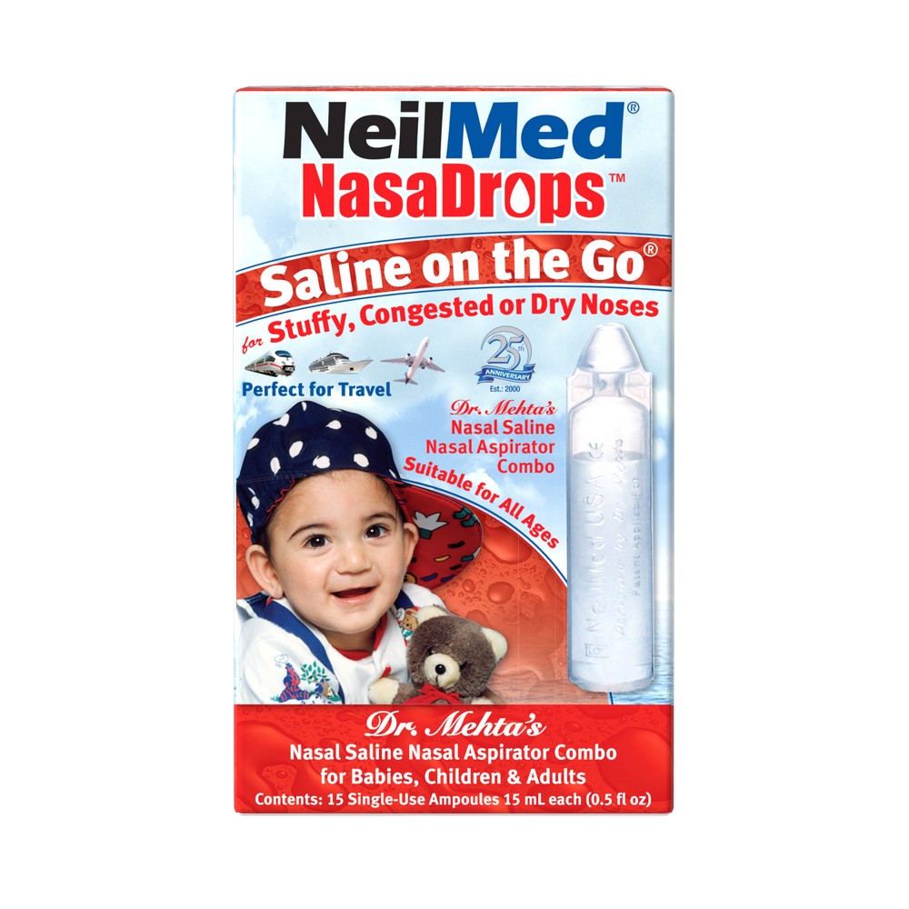 NeilMed NasaDrops Saline on the Go packaging with a child on the front
