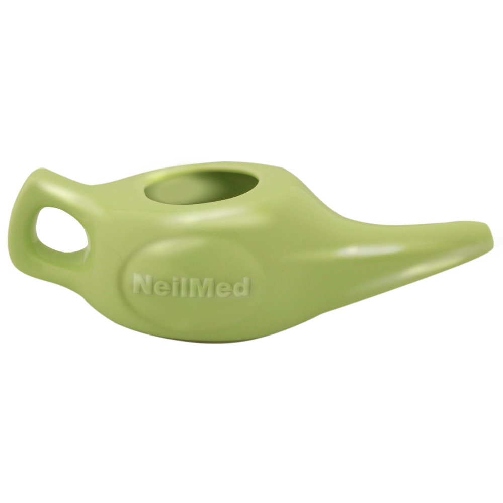 NasaFlo 8oz Porcelain Neti Pot with 30 Premixed Packets