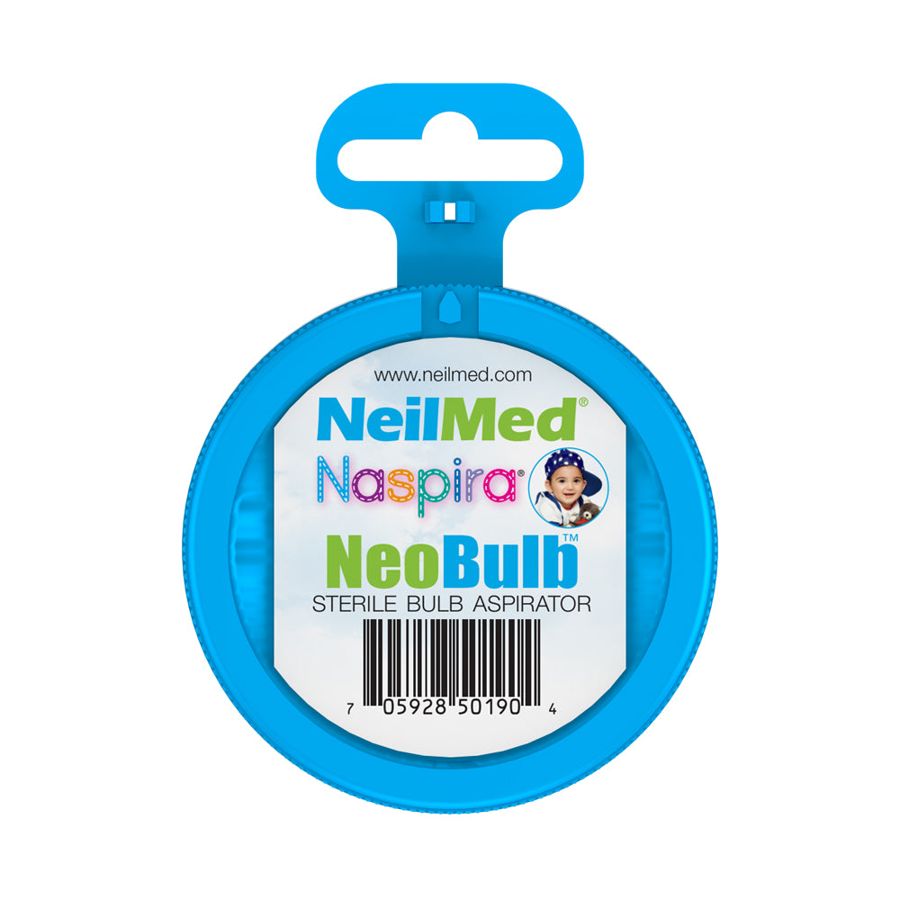 Blue packaging of NeilMed Naspira NeoBulb on a white background