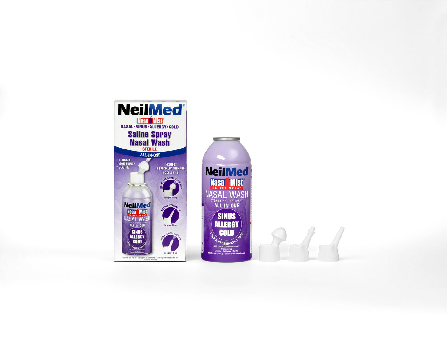 NeilMed nasal wash spray and packaging on a white background