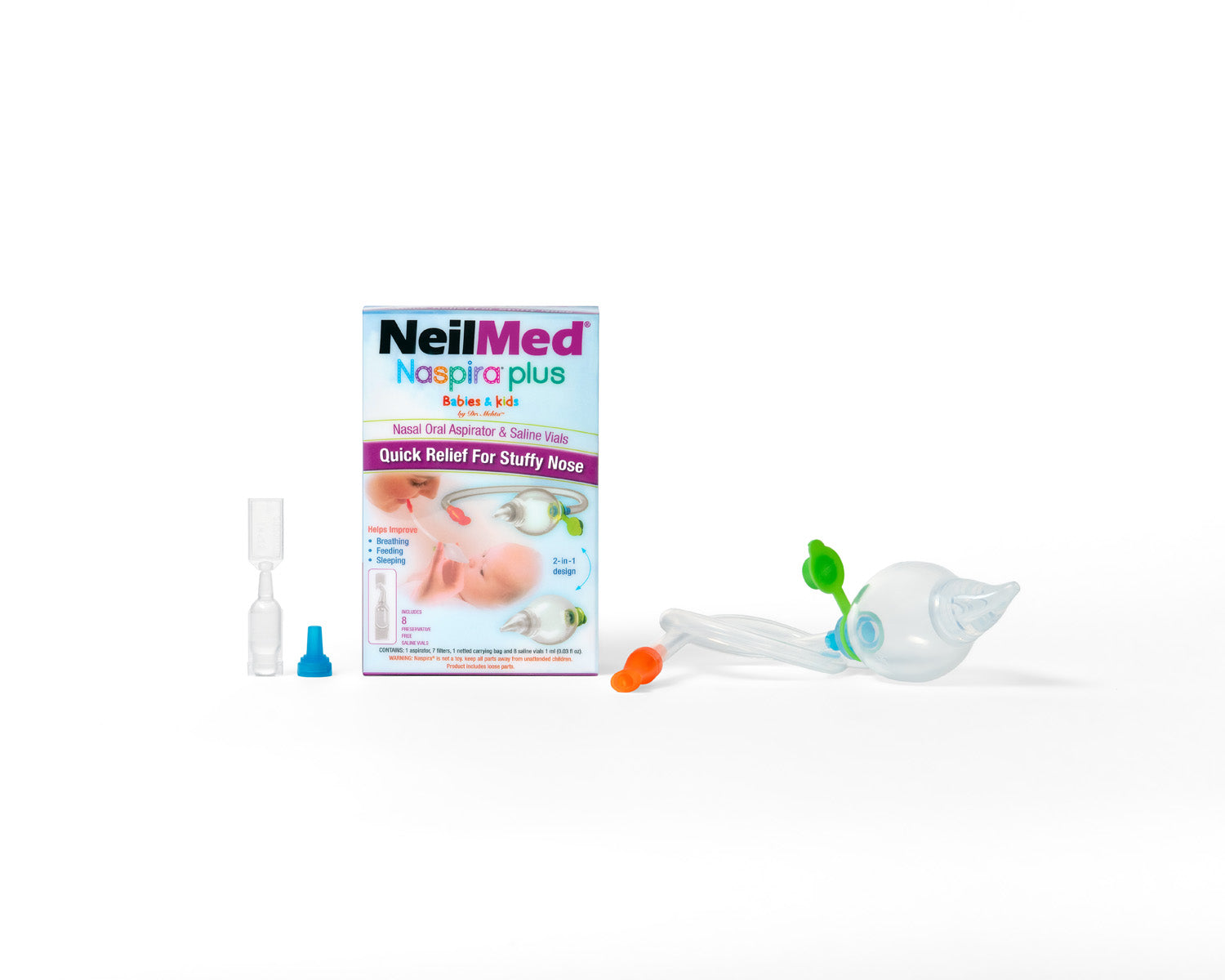 NeilMed Naspira plus device and packaging on a white background
