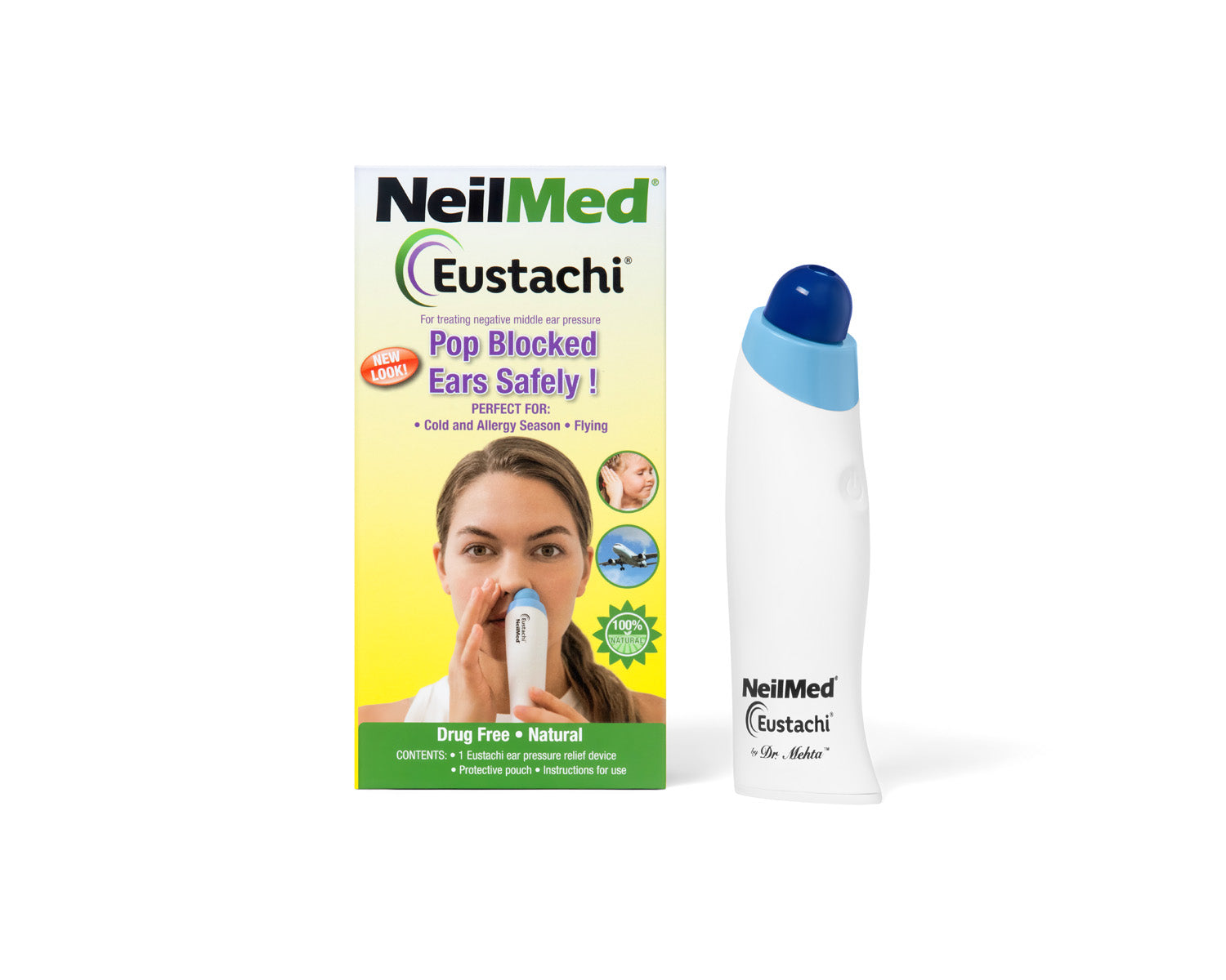 NeilMed Eustachi product packaging with a bottle and box on a white background
