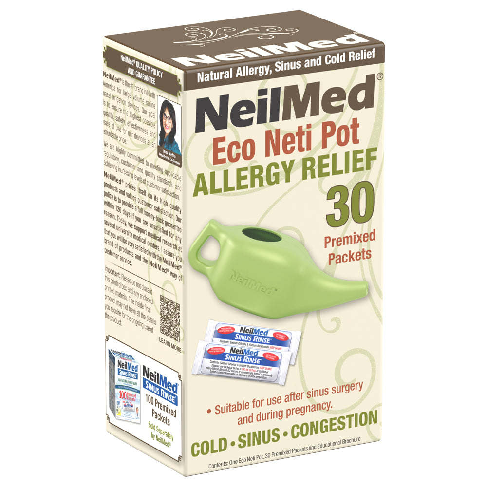 NeilMed NasaFlo Eco Neti Pot with 30 Sinus Rinse Premixed Packets