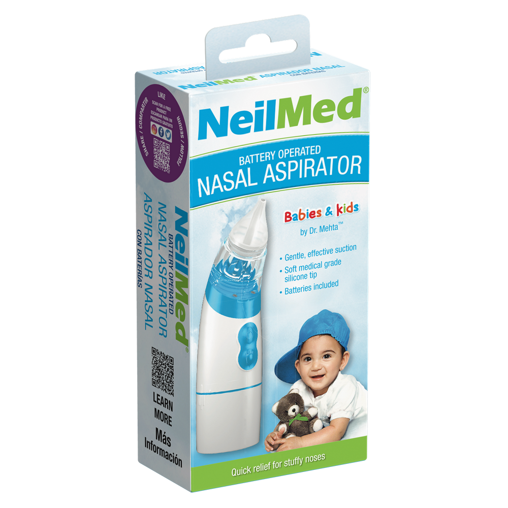 NeilMed battery operated nasal aspirator packaging on a white background