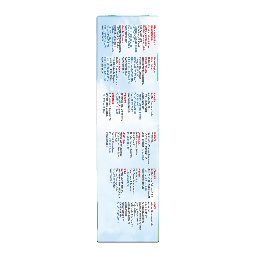 Long rectangular box with text and blue design on a white background