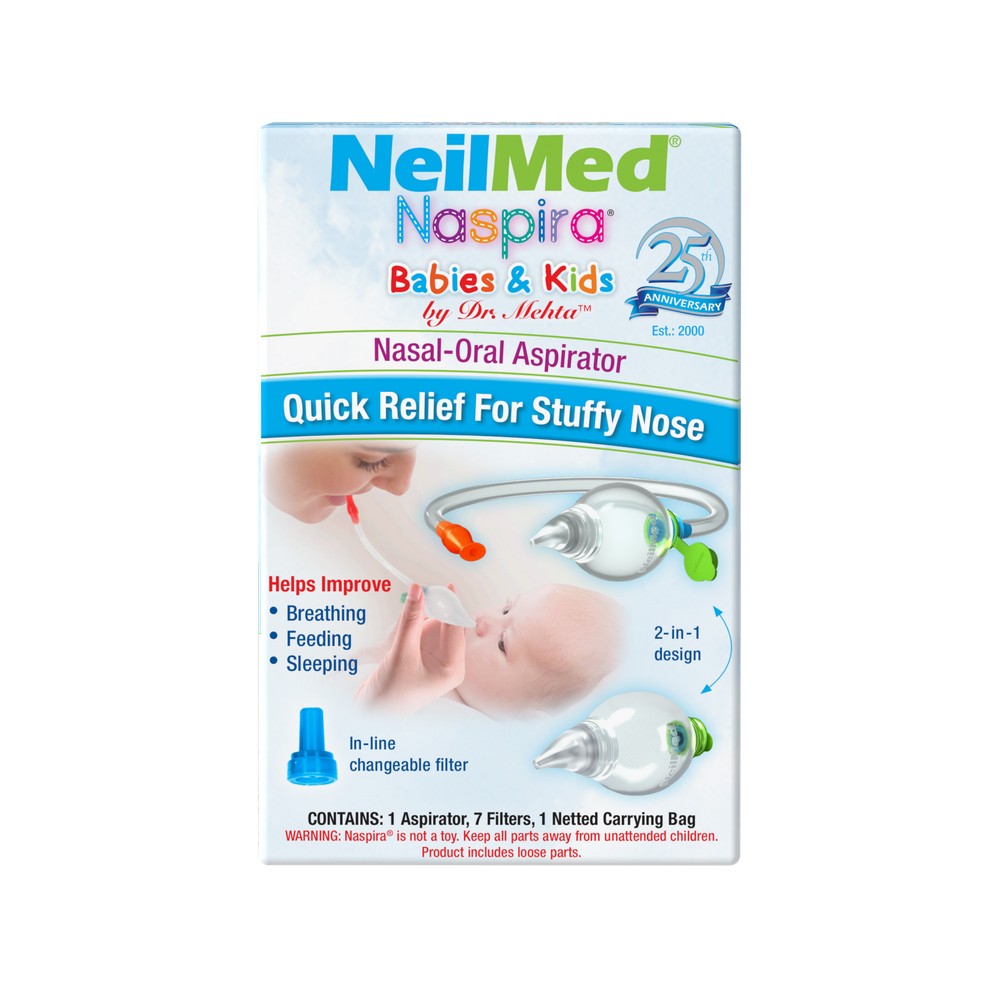 NeilMed Naspira Babies & Kids nasal aspirator packaging on a white background
