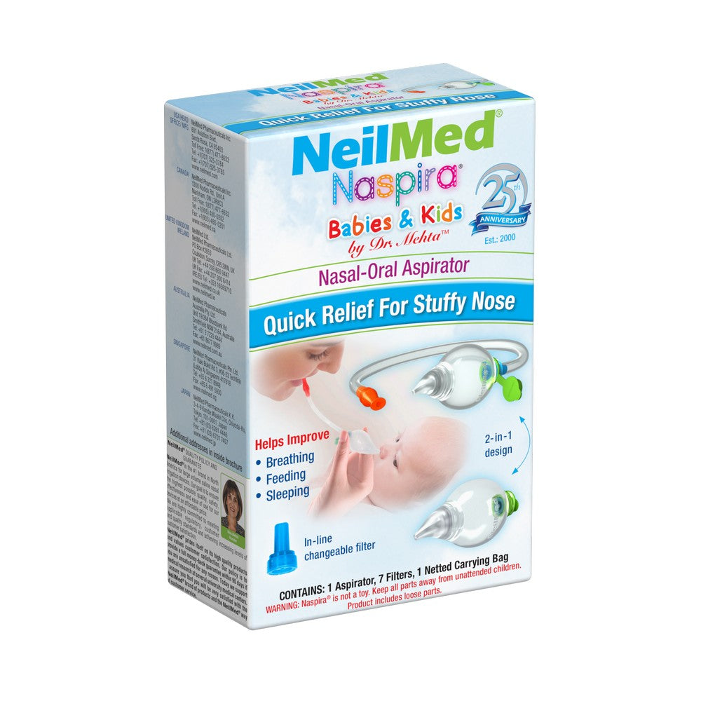 NeilMed Naspira Babies & Kids nasal aspirator packaging on a white background