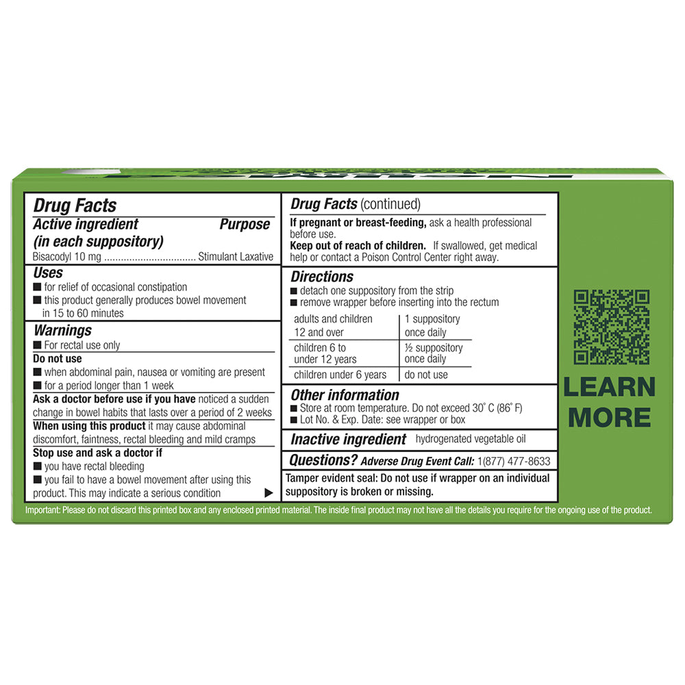 NeilMed Gentle Laxative Bisacodyl Suppositories (30 ct)