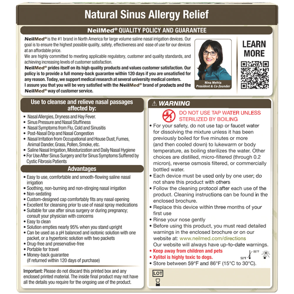 NeilMed Sinus Rinse Xylitol warnings