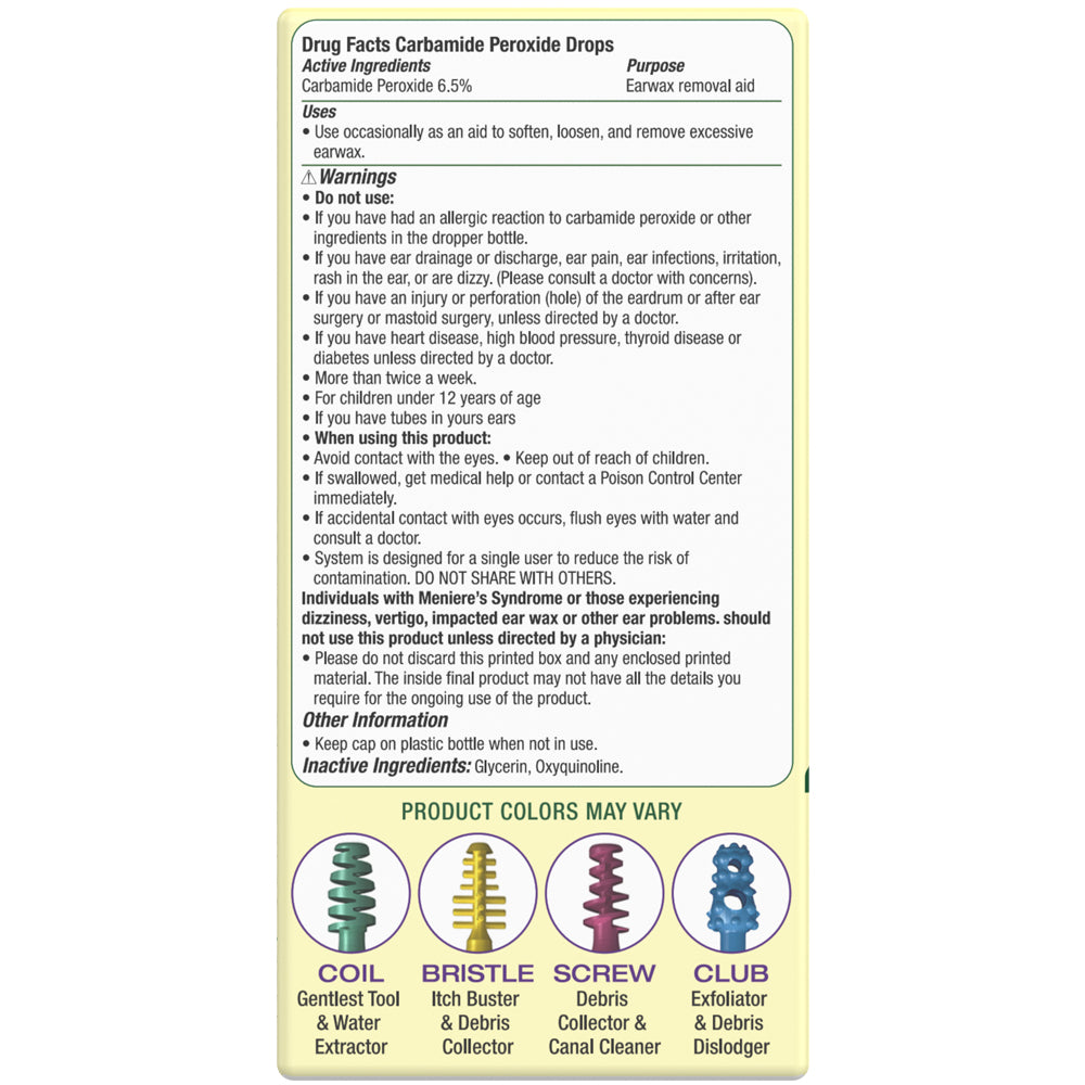 Waxout Plus back of box with drug facts and active ingredients and warnings