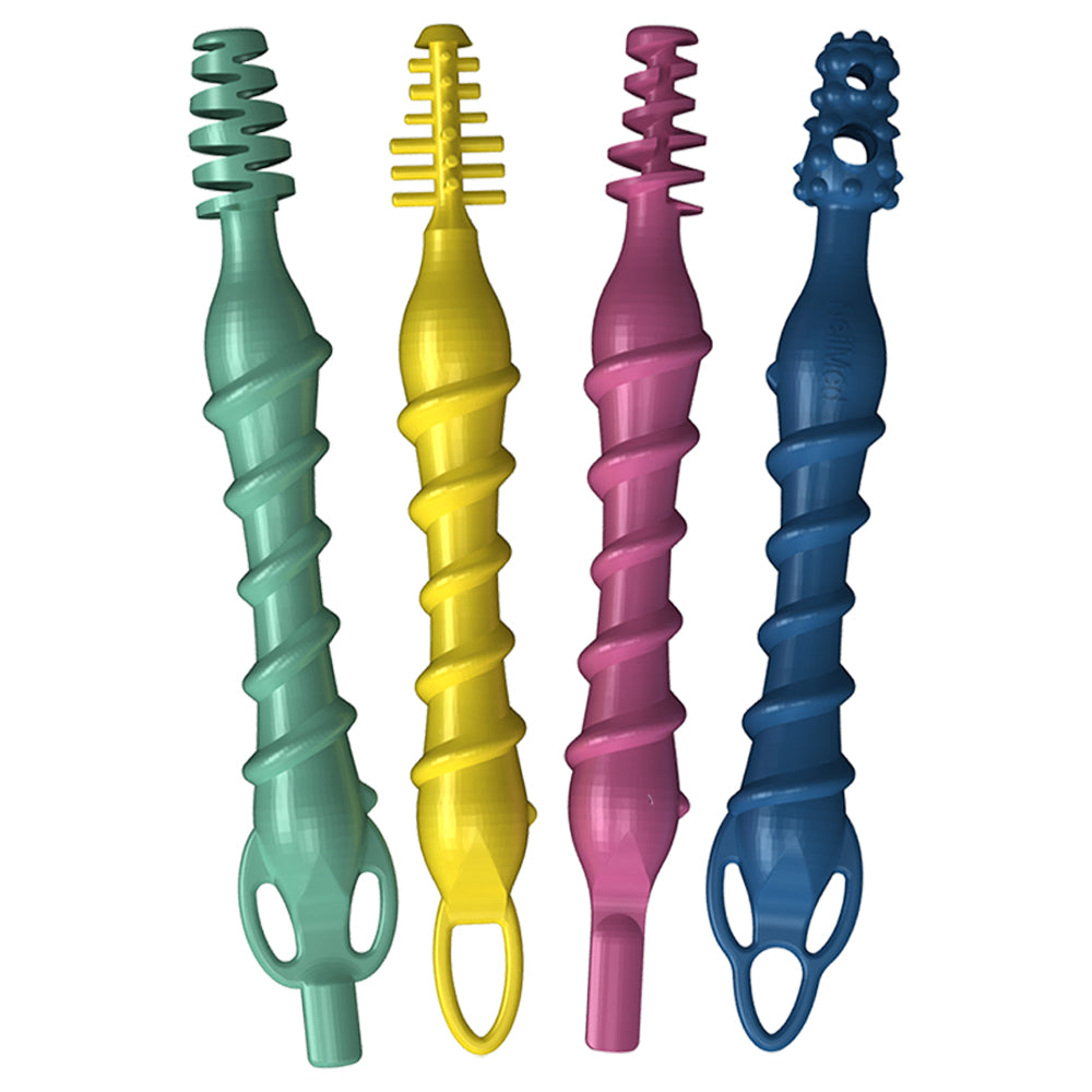 Four colorful ear cleaners with unique designs on a white background