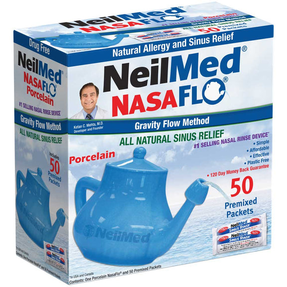 NasaFlo Neti Pot Porcelain with 50 Packets